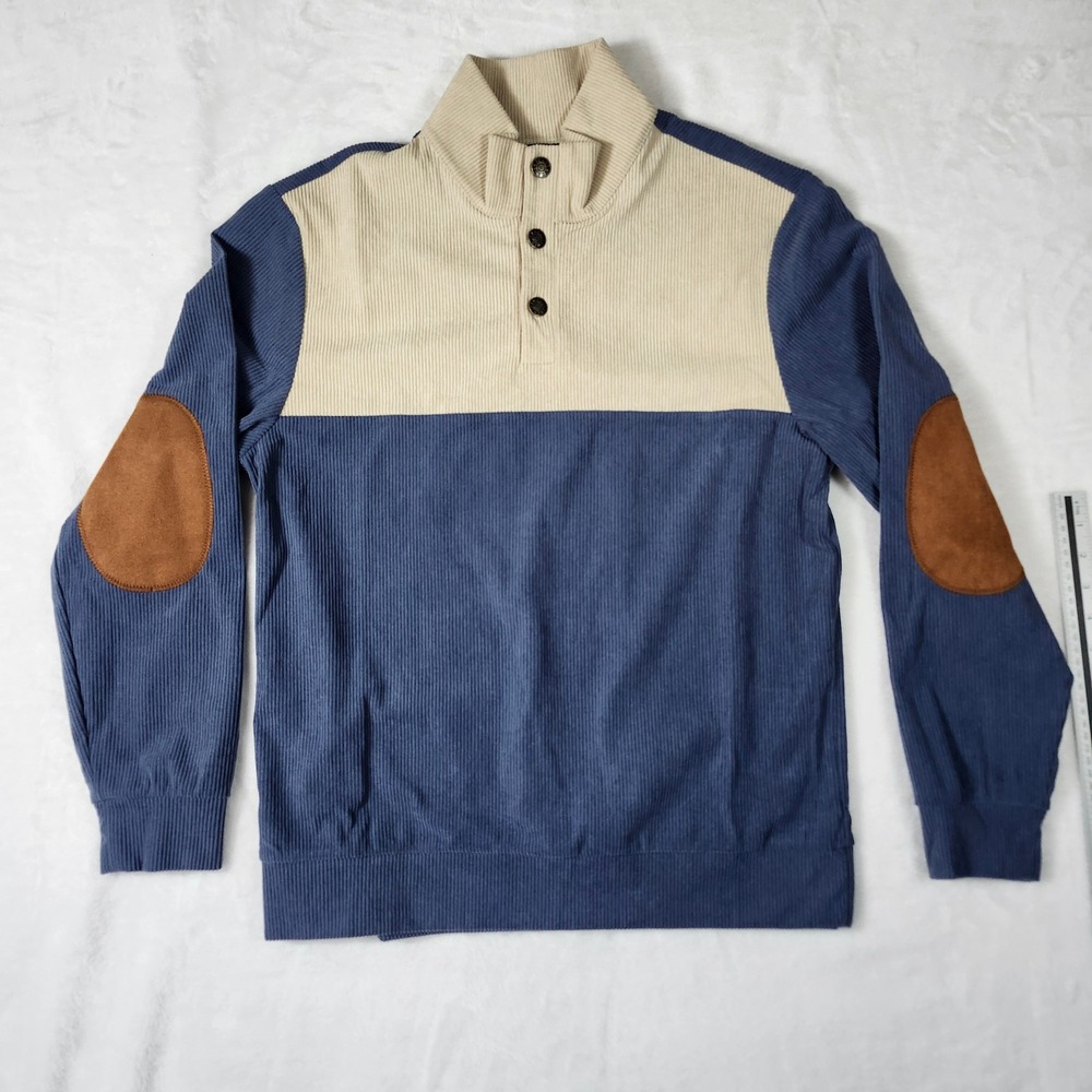 JMIERR Pullover Mens‎ Small Blue NEW Corduroy Colorblock Elbow Patch Sweater